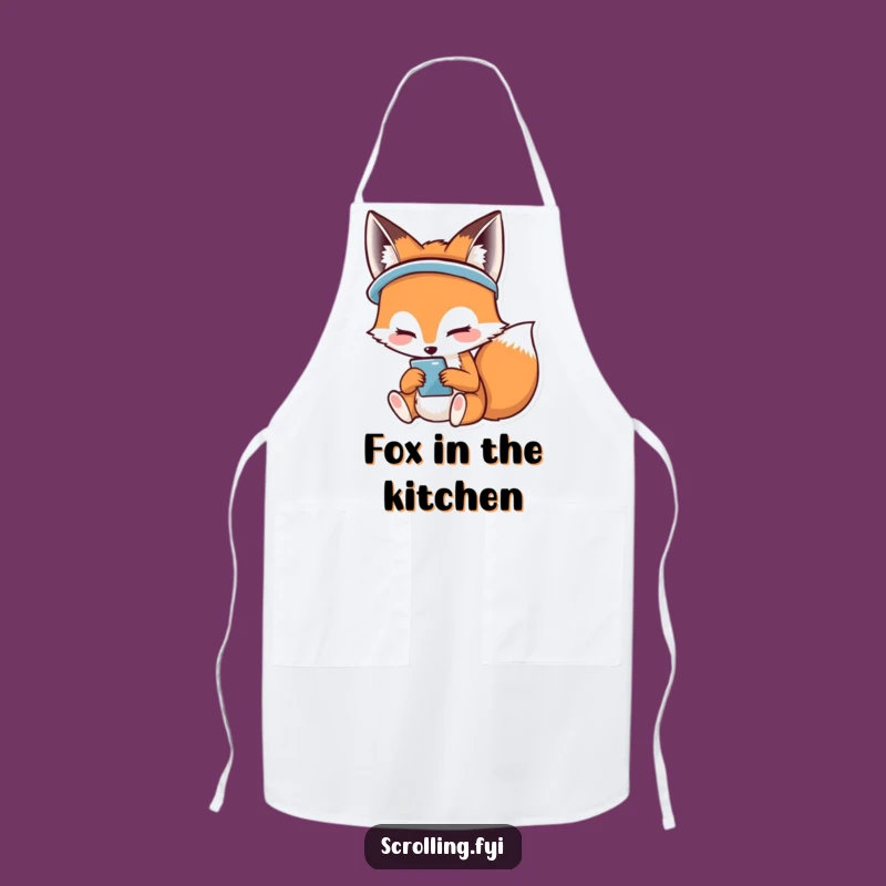 Funny Happy Fox Phone Apron: Cook with Cheerful Digital Flair
