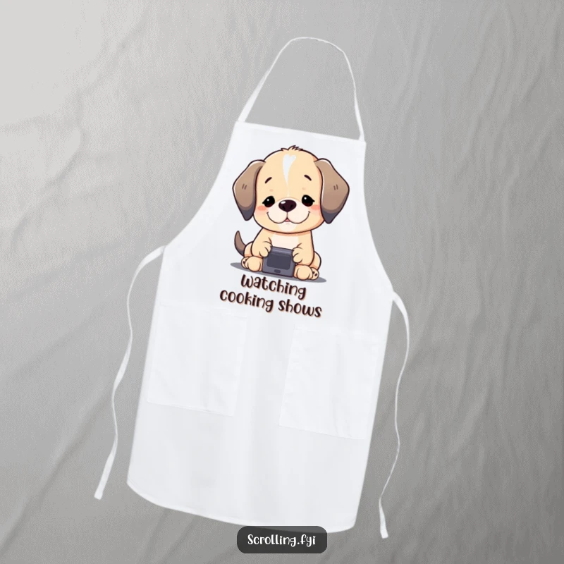 Funny Puppy Apron: A content puppy gazing at a small screen, keeping you clean during daily tasks, a humorous accessory.