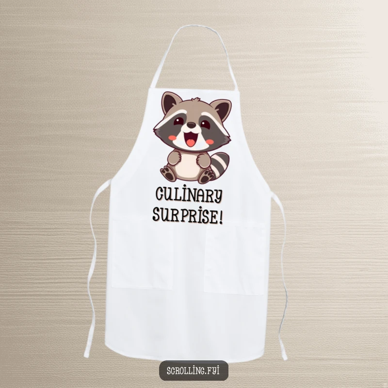 Funny Apron: A jovial raccoon expresses shocked happiness and wonder, perfect for kitchen wear and humorous cooking.