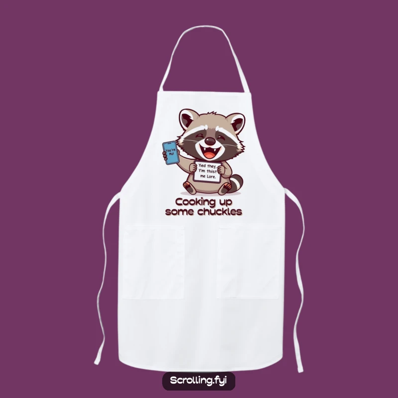 Funny Raccoon Meme Apron: Delighted Raccoon Cooks Up Laughs, Kitchen Gift