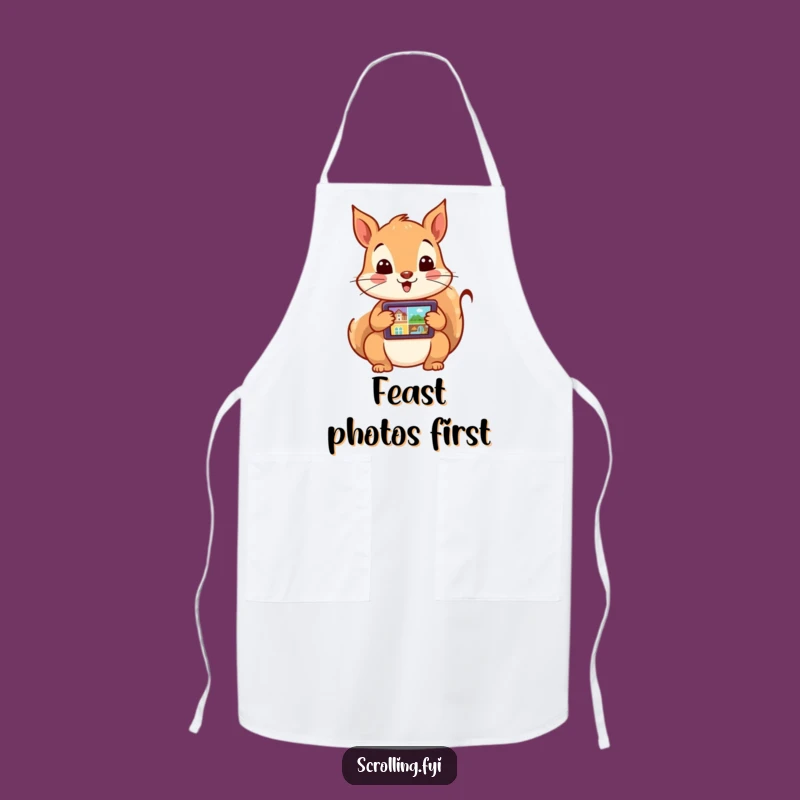 Funny Squirrel Apron: Excited Scrolling for Tech-Savvy Cooks