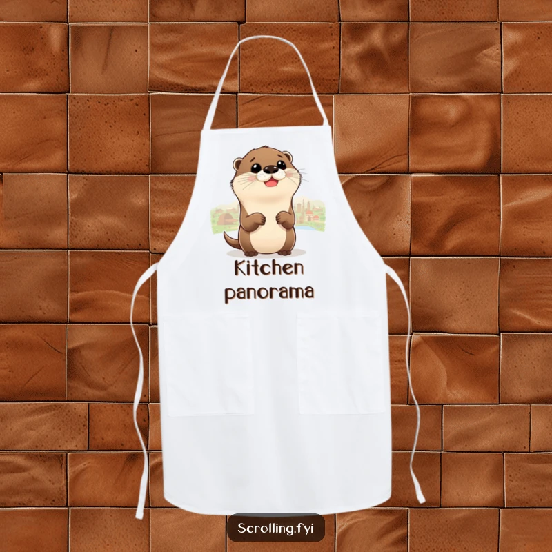 Funny Otter Apron featuring a delighted otter zooming out to see a whole panorama, great for protection.