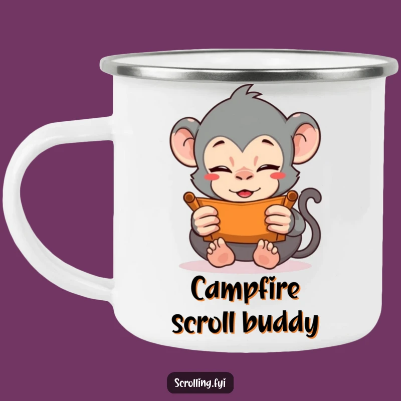 Funny Monkey Camping Mug: Vigorously Scrolling Outdoors
