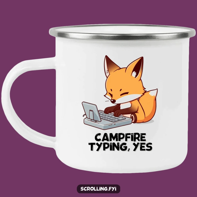 Funny Fox Typing Camping Mug: Trailside Productivity, Hilarious Gift
