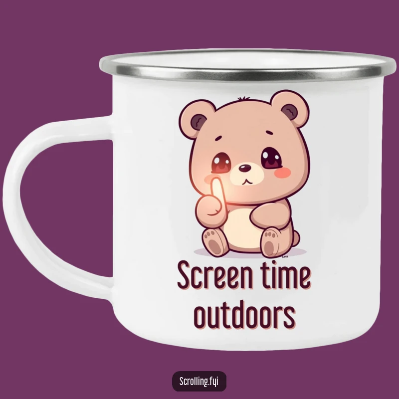 Funny Bear Screen Addict Camping Mug: Adventure with Your Device