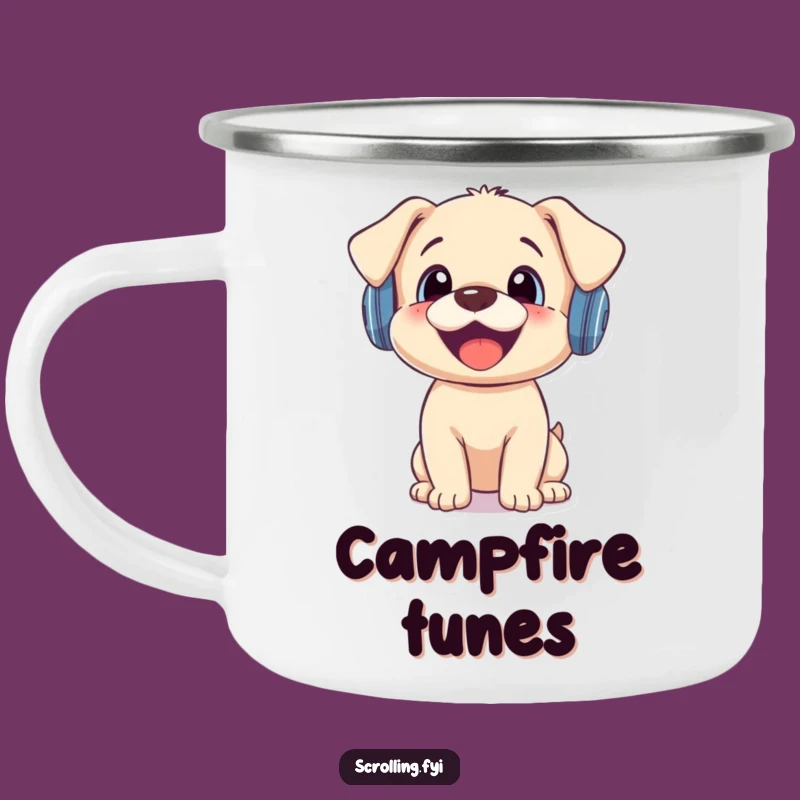 Funny Puppy Notification Camping Mug: Enjoy Music & Surprises Outdoors!