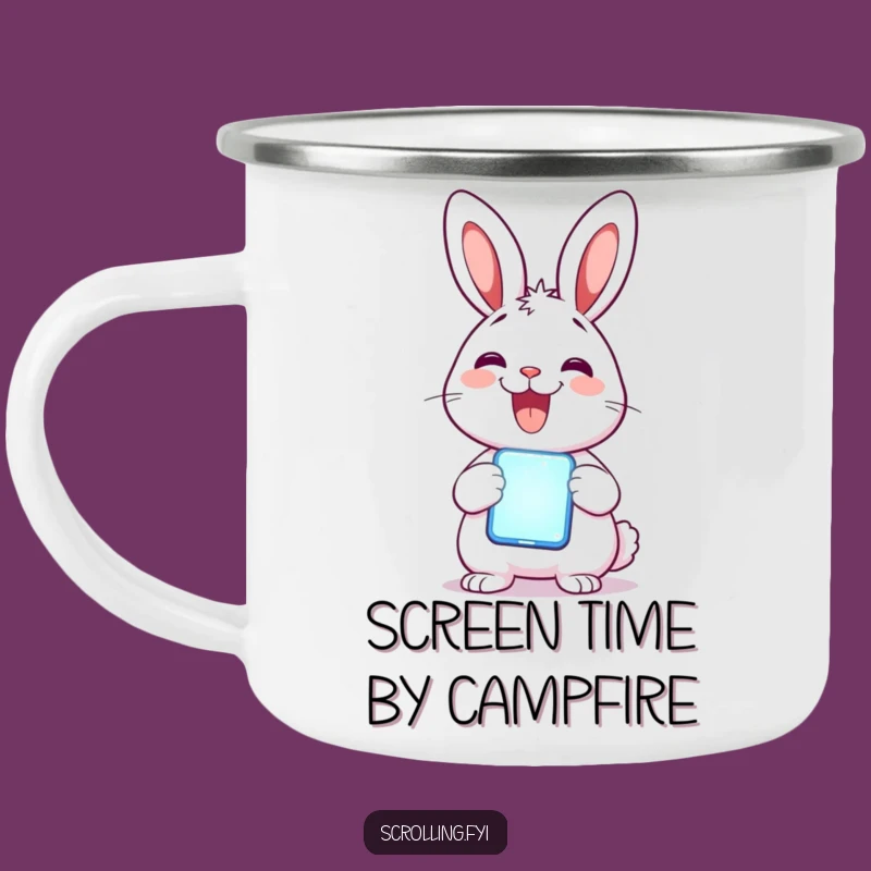 Funny Rabbit Phone Camping Mug: Delighted Rabbit, Outdoor Tech Fun