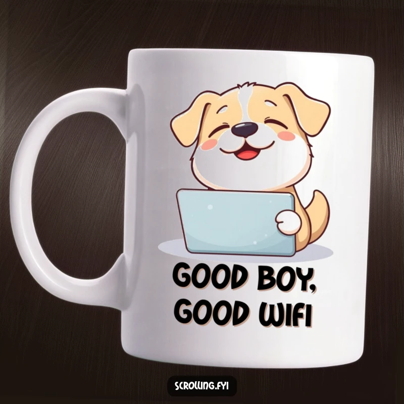 Funny contented dog looks up from a tablet with a happy, relaxed sigh, highlighting joy.