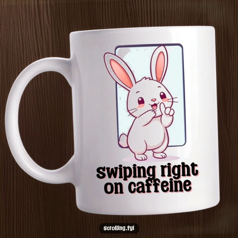 Funny Mug: A rabbit gleefully swiping a massive touchscreen display with its finger, symbolizing modern tech interaction with humor.