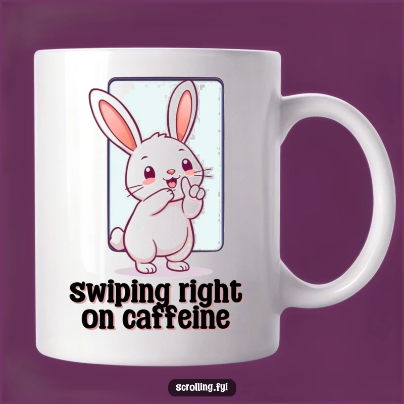 Funny Tech Rabbit Mug: Giant Touchscreen Swipe & Humor Gift