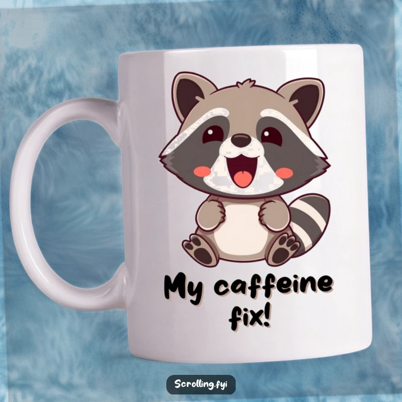 Funny Mug: A jovial raccoon eyes wide in surprised delight, reacting to amazing content, perfect for gifting.