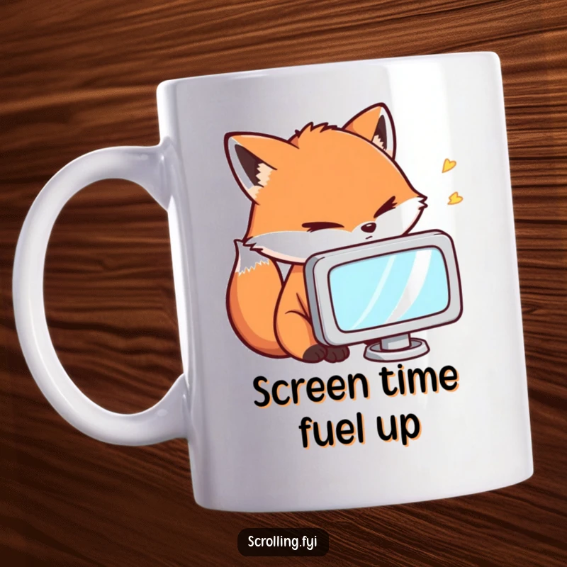Funny Mug: A fox comically staring with intense focus at a small screen, symbolizing deep concentration and screen addiction humorously.