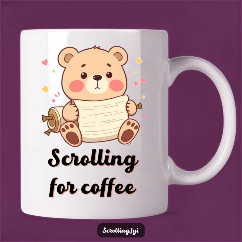 Funny Bear Scrolling Mug: Playful Bear with Endless Content, Hilarious Couch Potato Gift