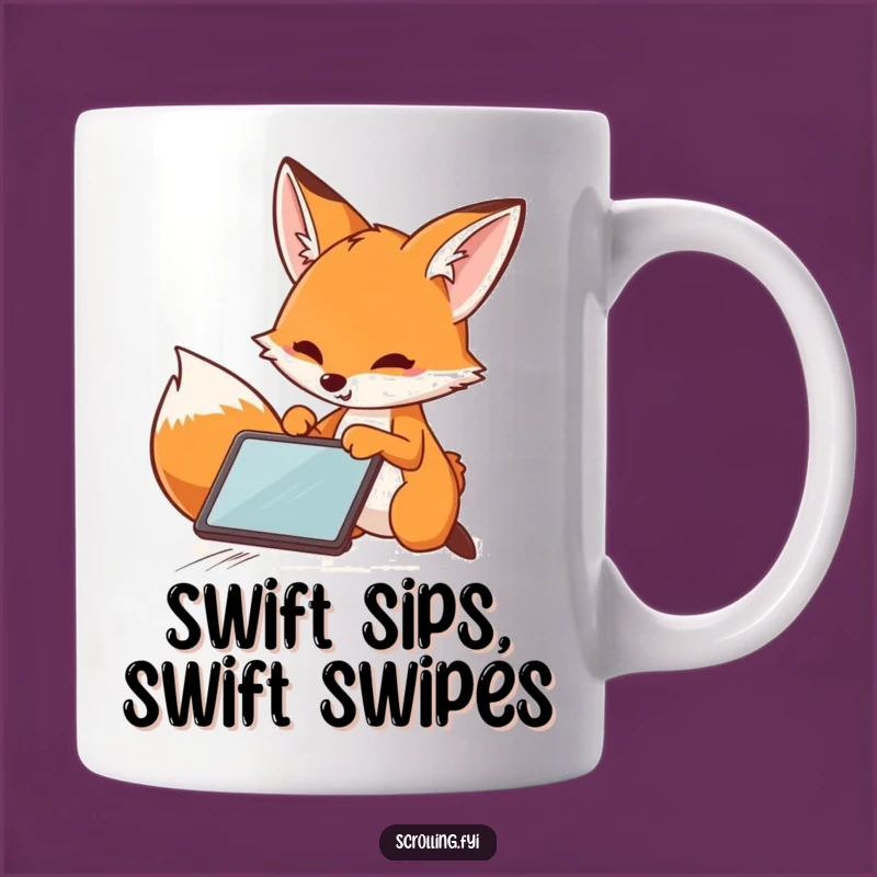 Funny Fox Tablet Mug: Speedy Swiper Fox, Perfect Tech Gift for Quick Thinkers!