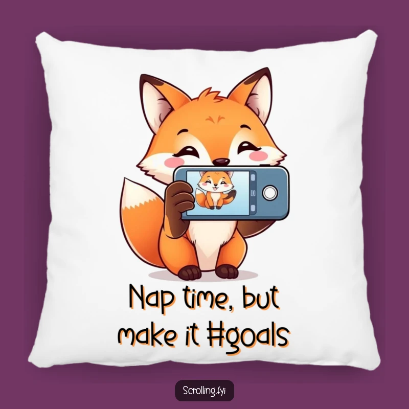 Funny Fox Photographer Pillow: A Smiling Fox Capturing Memories With Its Phone