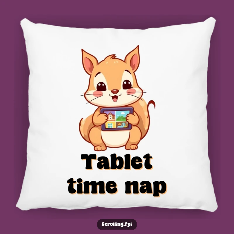 Funny Squirrel Pillow: Excited Scrolling for Cozy Tech Nooks