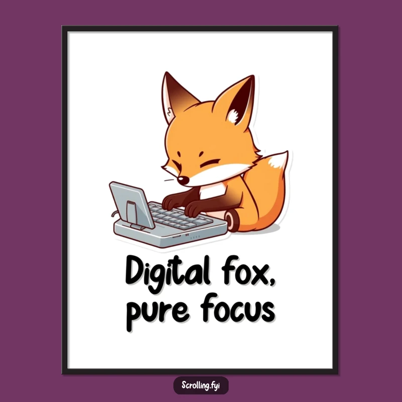 Funny Fox Typing Digital Art: Printable Work Focus, Hilarious Gift