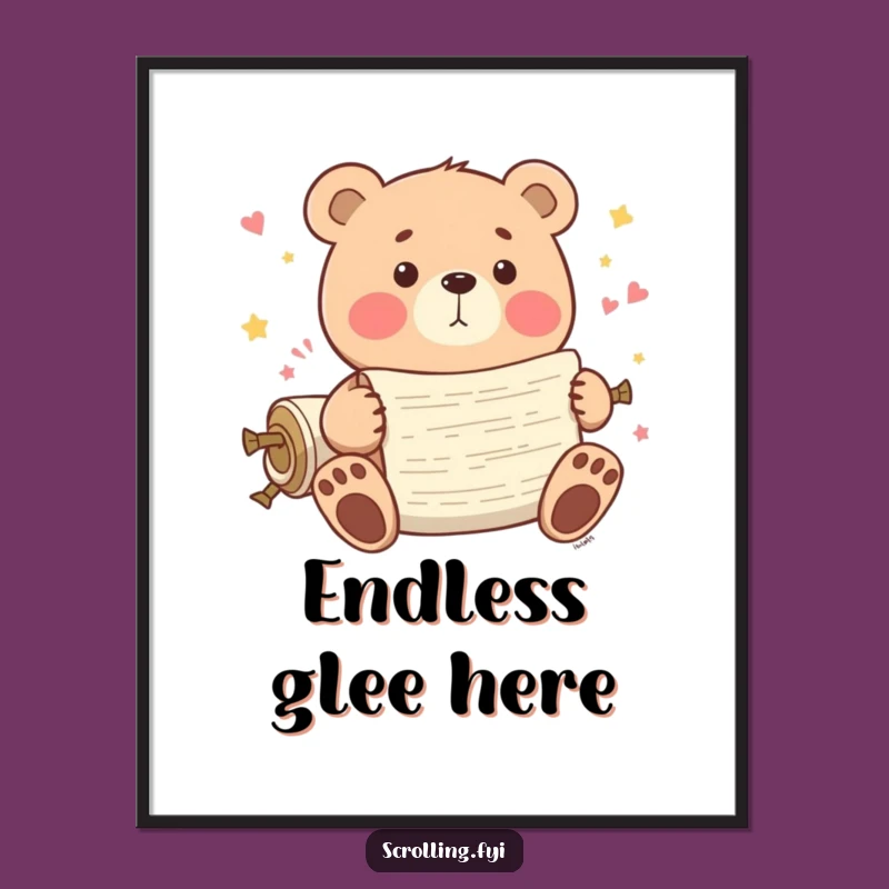 Funny Bear Scrolling Digital Art: Playful Bear Gleee, Instant Digital Decor