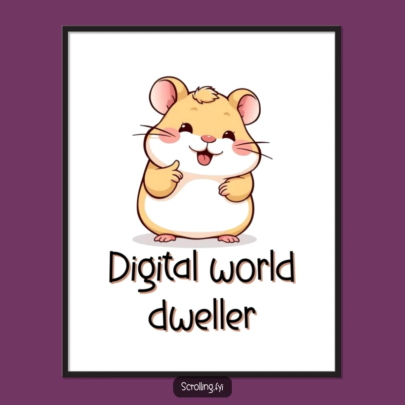 Funny Hamster Digital Art: Scrolling Hamster Print, Instant Humorous Decor Gift!