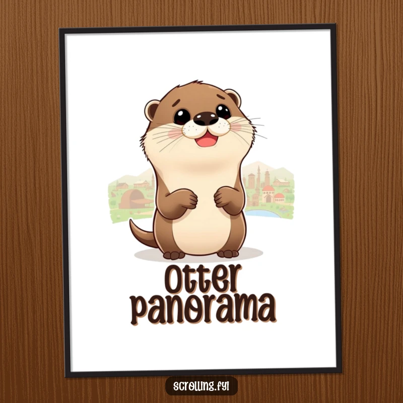 Funny Otter Digital Art Print of a delighted otter zooming out to see a whole panorama, instantly downloadable.