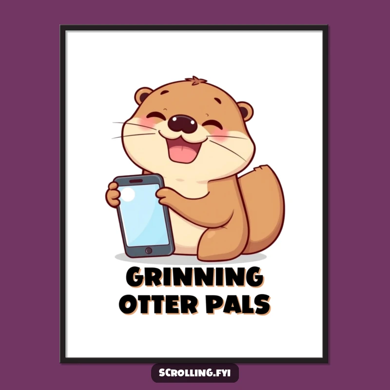 Funny Otter Sharing Digital Art: Joyful Friendship Wall Decor