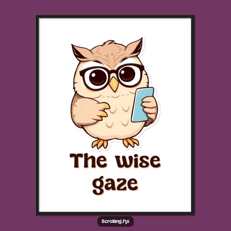 Funny Owl Digital Art: 'Wise Tech' Print - Hilarious Intellectual Wall Art