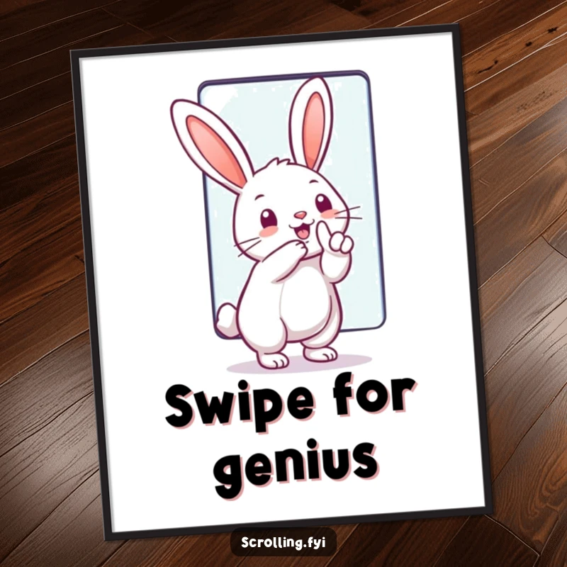 Funny Digital Art Print: A rabbit gleefully swiping a giant touchscreen, offering humorous and modern tech-inspired wall decor.