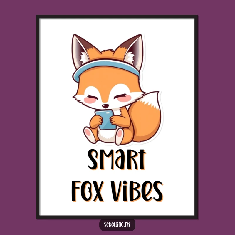 Funny Happy Fox Phone Digital Art: Joyful Tech Wall Decor