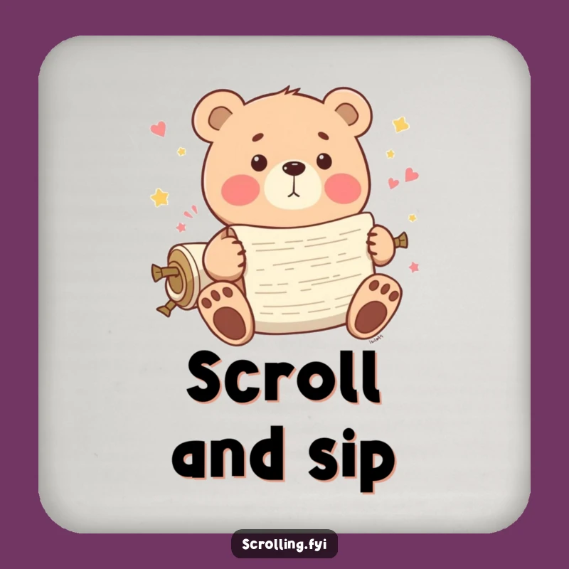 Funny Bear Scrolling Coaster: Playful Bear Art, Protect Surfaces with Humor