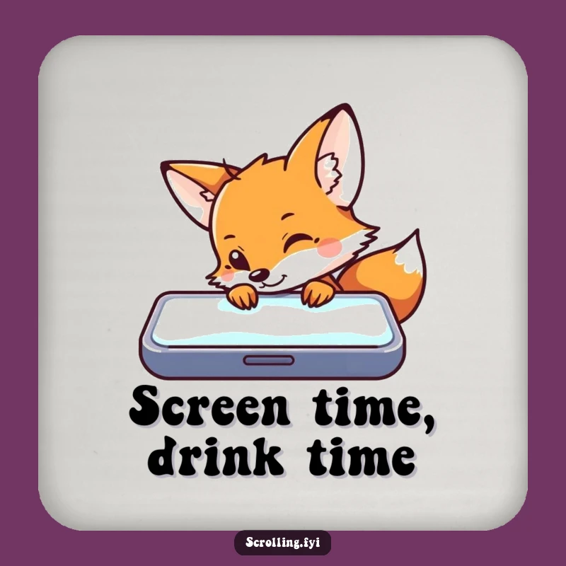 Funny Fox Tech Peek Drink Coaster: Protect Surfaces with Tech Humor!