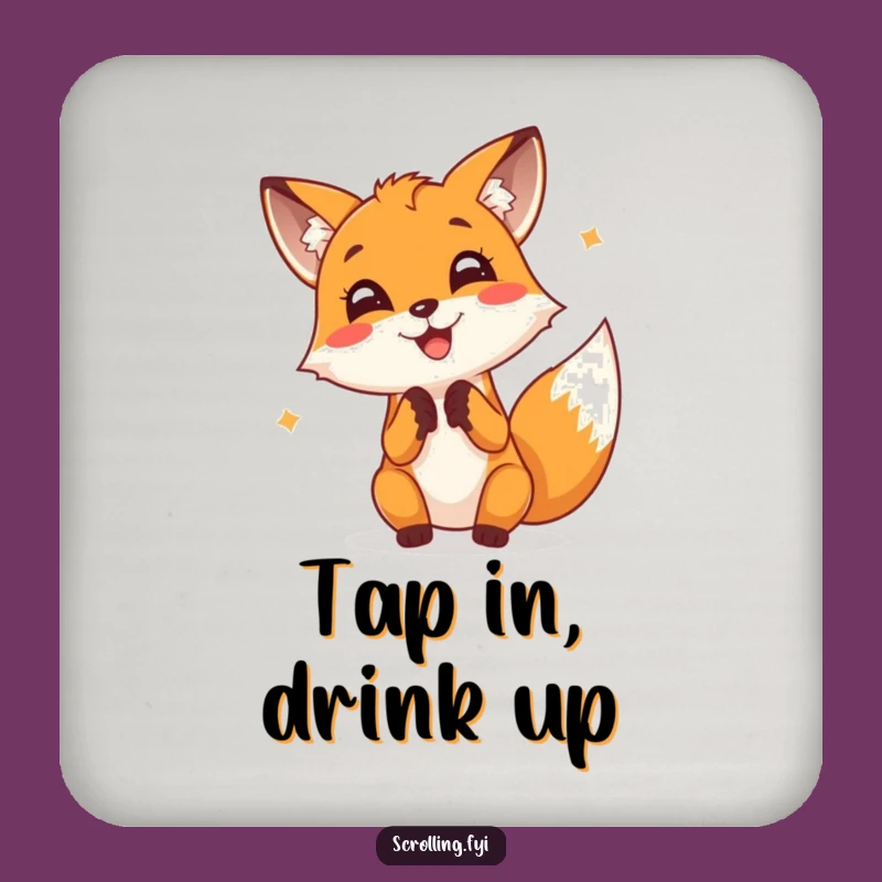 Funny Fox Typing Coaster: Cheerful Fox Art, Protect Surfaces with Humor