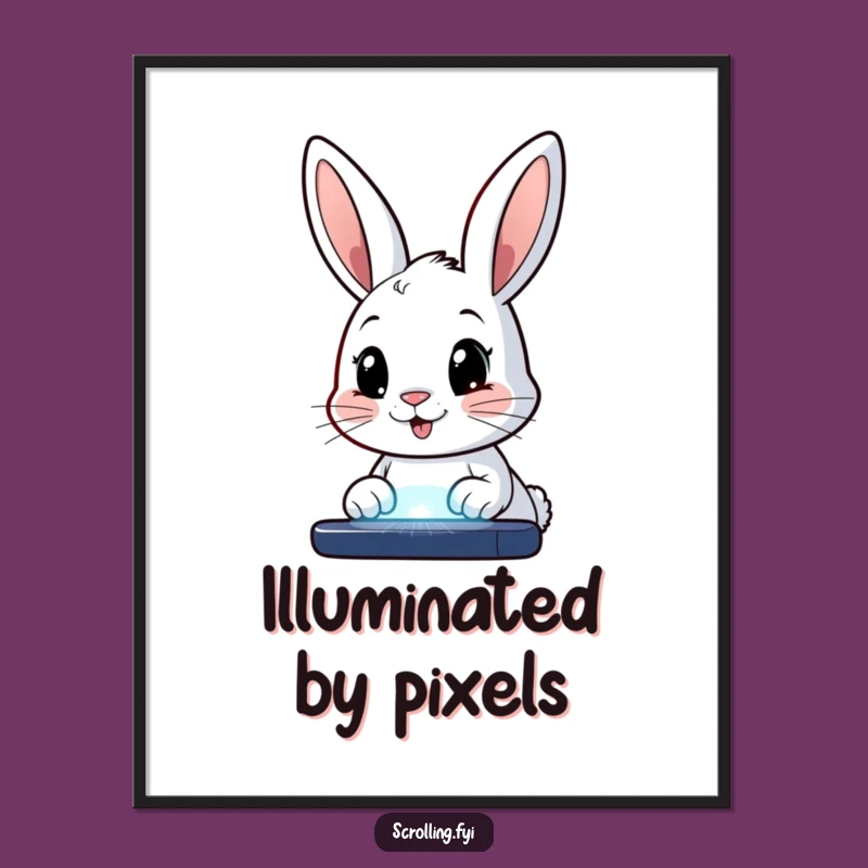 Funny Bunny Screen Poster: Wide-Eyed Bunny Decor, Digital Life Art, Perfect Funny Gift