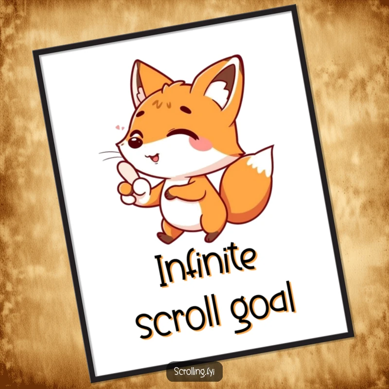 Funny vibrant poster of a happy fox intently scrolling with its thumb, an artistic and funny gift.