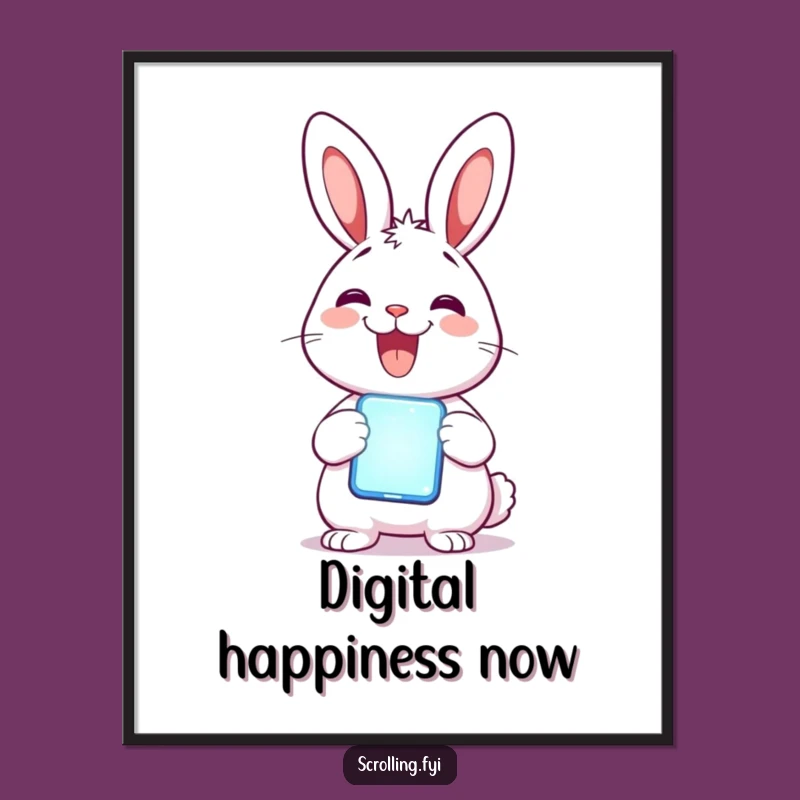 Funny Rabbit Phone Poster: Delighted Rabbit Art, Hilarious Tech Decor