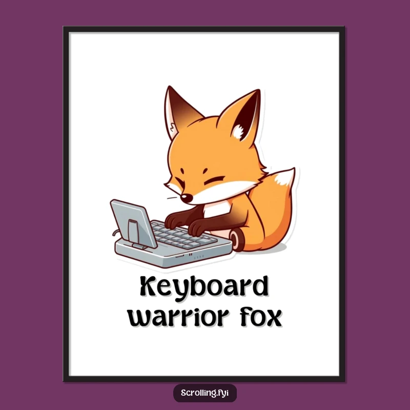 Funny Fox Typing Poster: Digital Dedication Art, Hilarious Wall Art, Perfect Gift