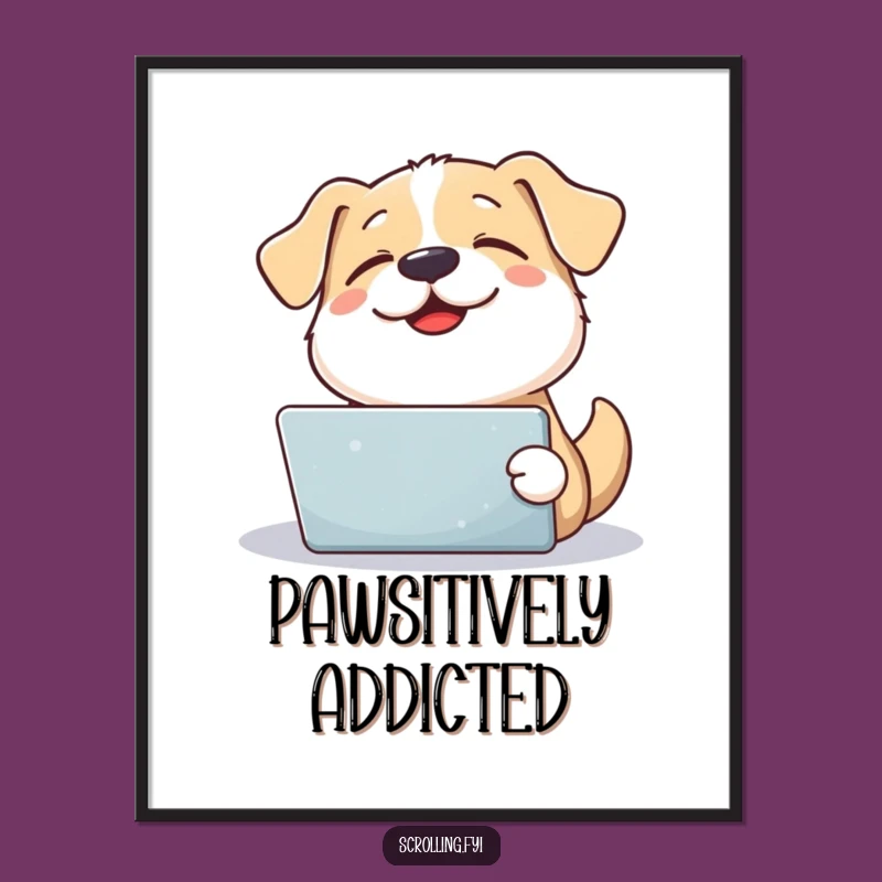 Funny Dog Tablet Happiness Poster: Joyful Pet Art, Hilarious Relaxing Gift Wall Decor