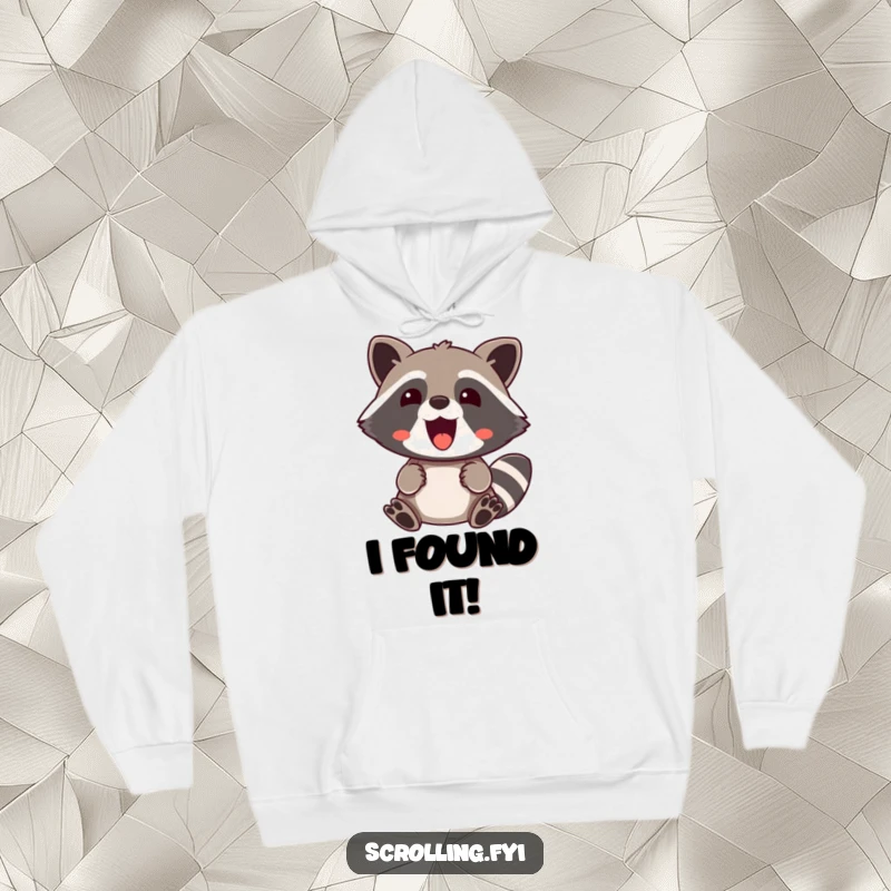 Funny Hoodie: A jovial raccoon expresses shocked pleasure and happy surprise, radiating pure delight in this cozy wear.
