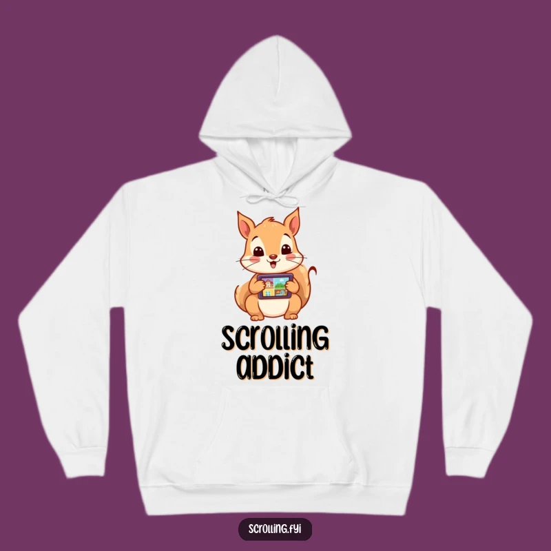 Cozy Funny Squirrel Hoodie: Excited Scrolling for Tech Comfort
