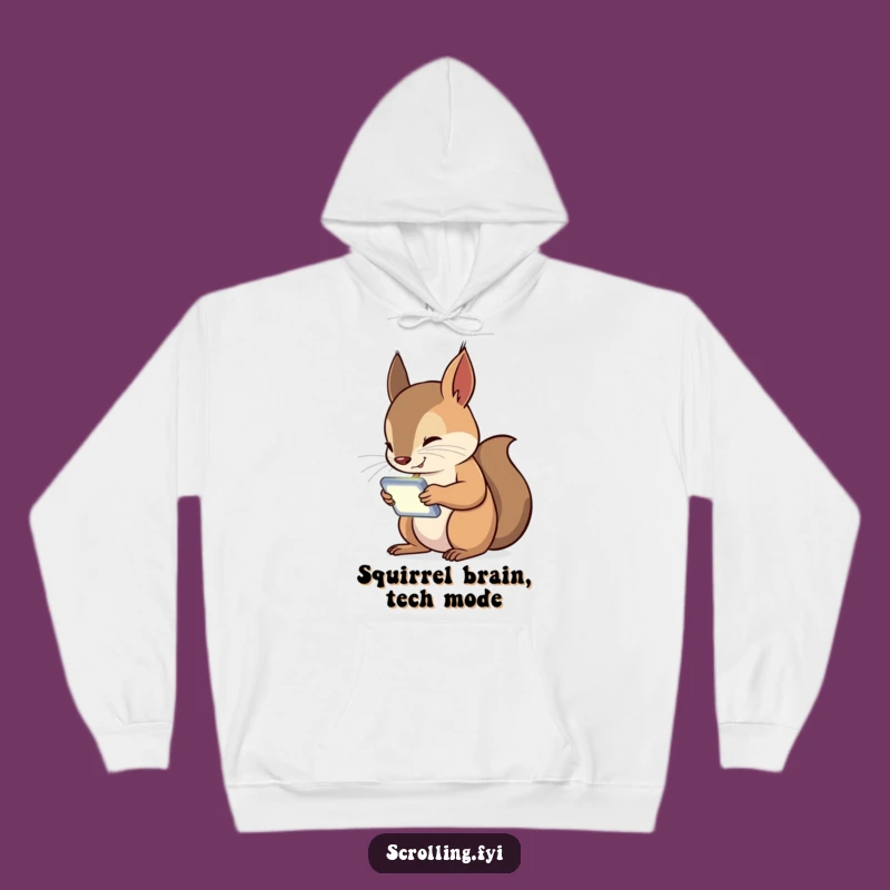 Funny Squirrel Tech Addict Hoodie: A Curious Critter Glued to Its Device Screen