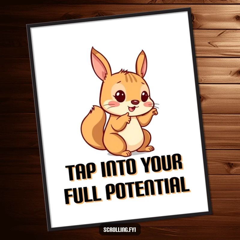 Funny Free Printable Wall Art: A playful squirrel tapping with excitement on a digital screen with its tiny finger.