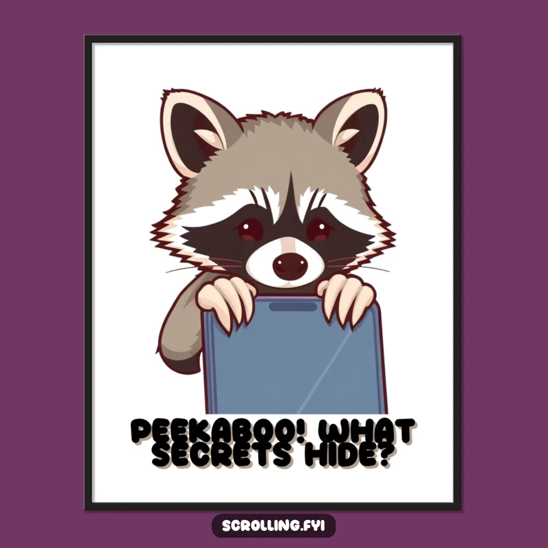 Free Printable Wall Art: Raccoon Phone Peeker Funny Downloadable Decor