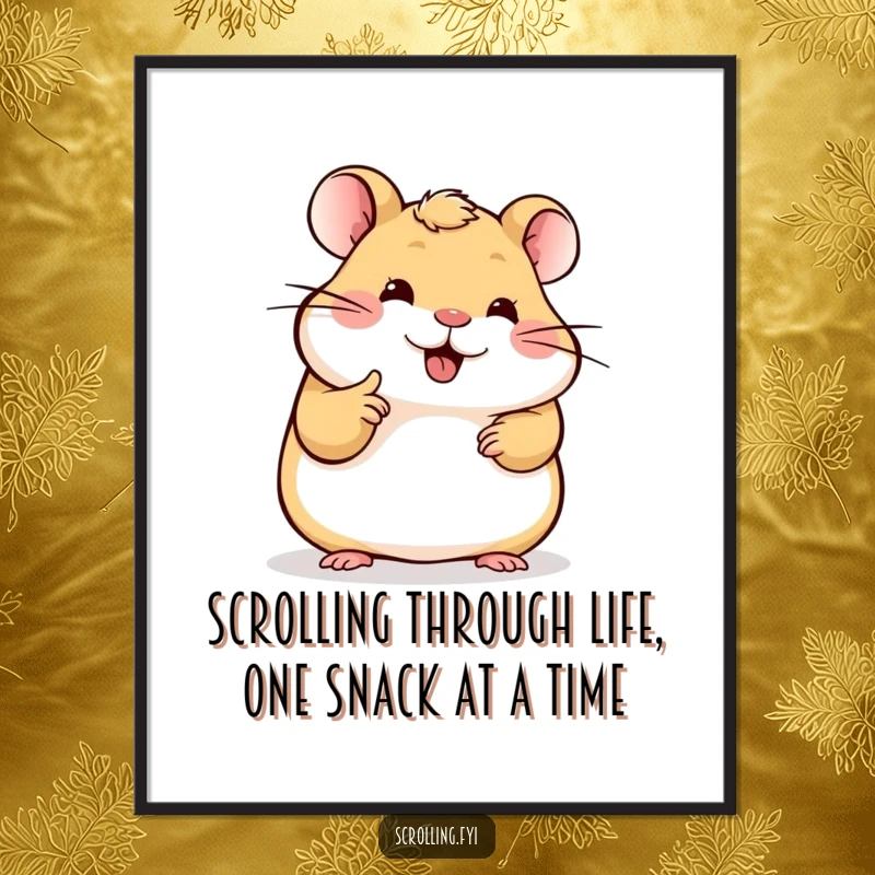 Funny Free Printable Wall Art: A happy hamster intently scrolling down a glowing screen with a single, focused finger.