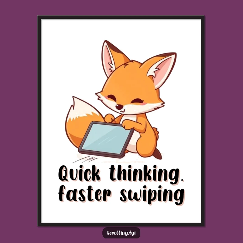 Funny Free Printable Wall Art: Speedy Fox Tablet Action, Downloadable Art, Modern Decor