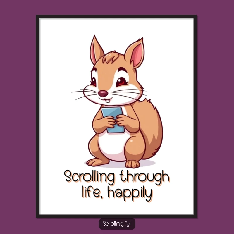 Funny Free Printable Wall Art: Squirrel Scrolling Phone with Intent