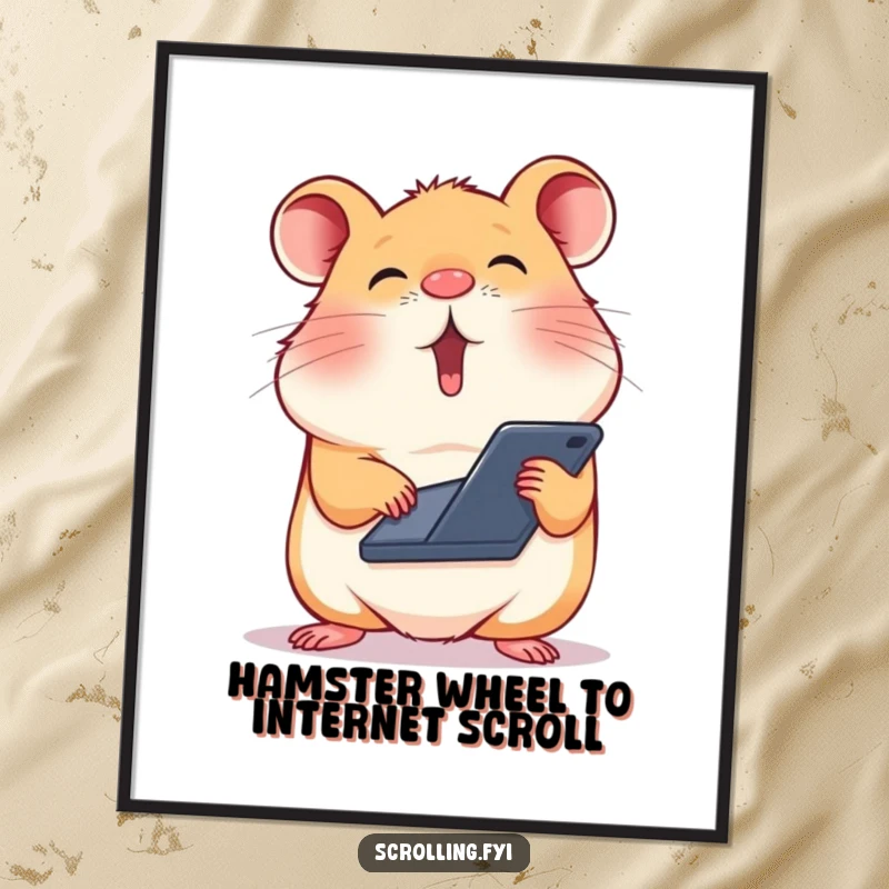 Funny Free Printable Wall Art: A silly hamster balances a phone on its nose while scrolling.