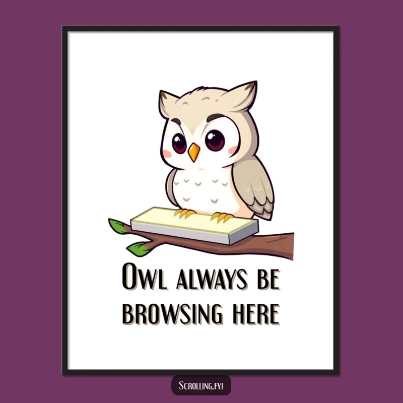 Funny Free Printable Wall Art: Curious Owl Tapping Tech Decor!