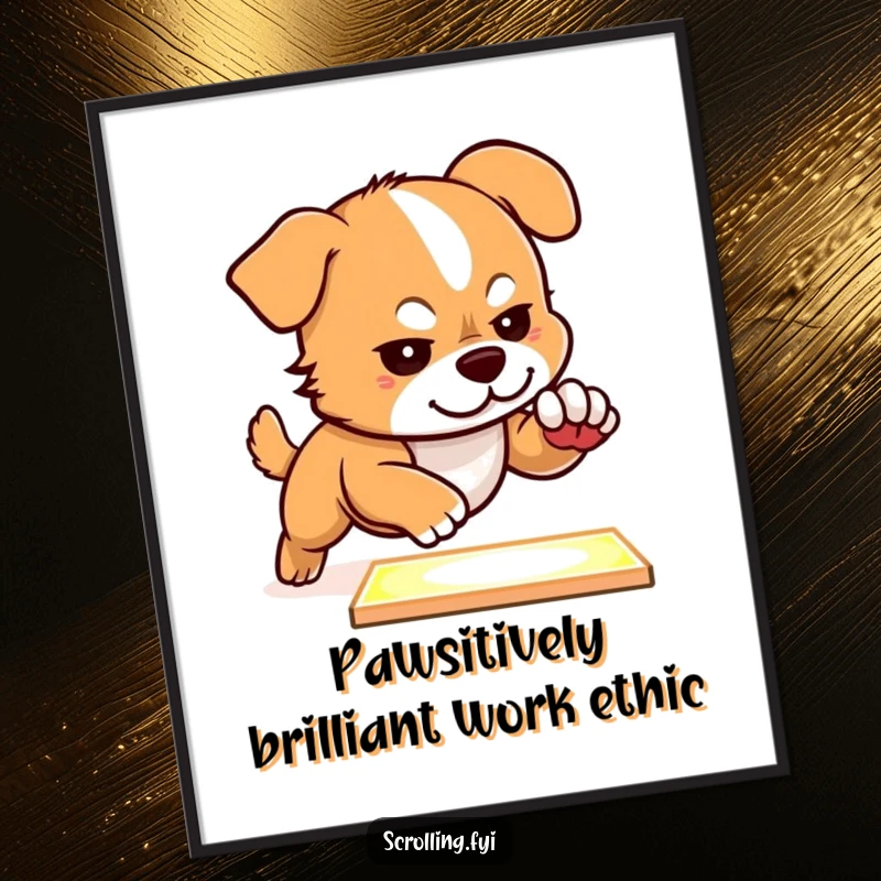 Funny Free Printable Wall Art: Dog Determinedly Tapping on a Glowing Rectangle Screen, Gaming Decor, Downloadable Art.