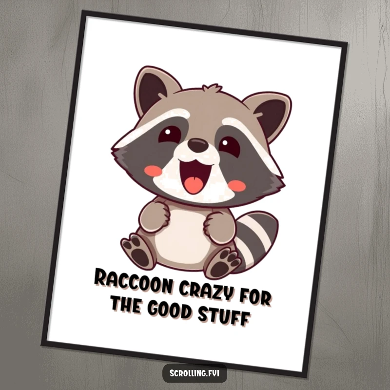 Funny Free Printable Raccoon Wall Art: A jovial raccoon expresses surprised delight, adding a humorous touch to any room.