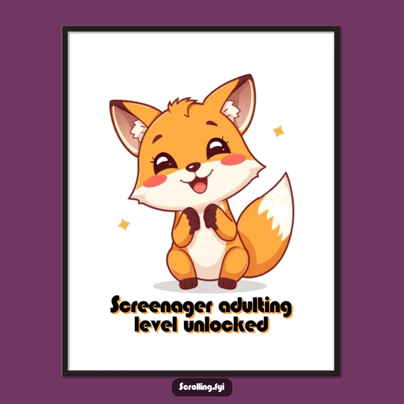 Free Printable Fox Art: Funny Tapping Screen Scene for Energetic Decor