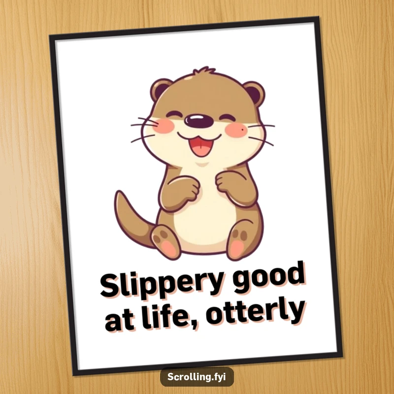 Funny Free Printable Wall Art: A joyful otter intently taps a small screen with its paw, capturing a modern moment.